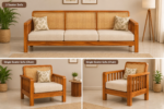 Solid Sheesham Wood 5 Seater Sofa Set with Cane Backrest – Honey Finish - Image 5