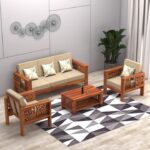 Traditional Carved Sheesham Wood 5 Seater Sofa Set – Honey & Walnut