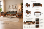 HeritageCraft Solid Sheesham Wood 5 Seater Sofa Set – Natural Finish - Image 5