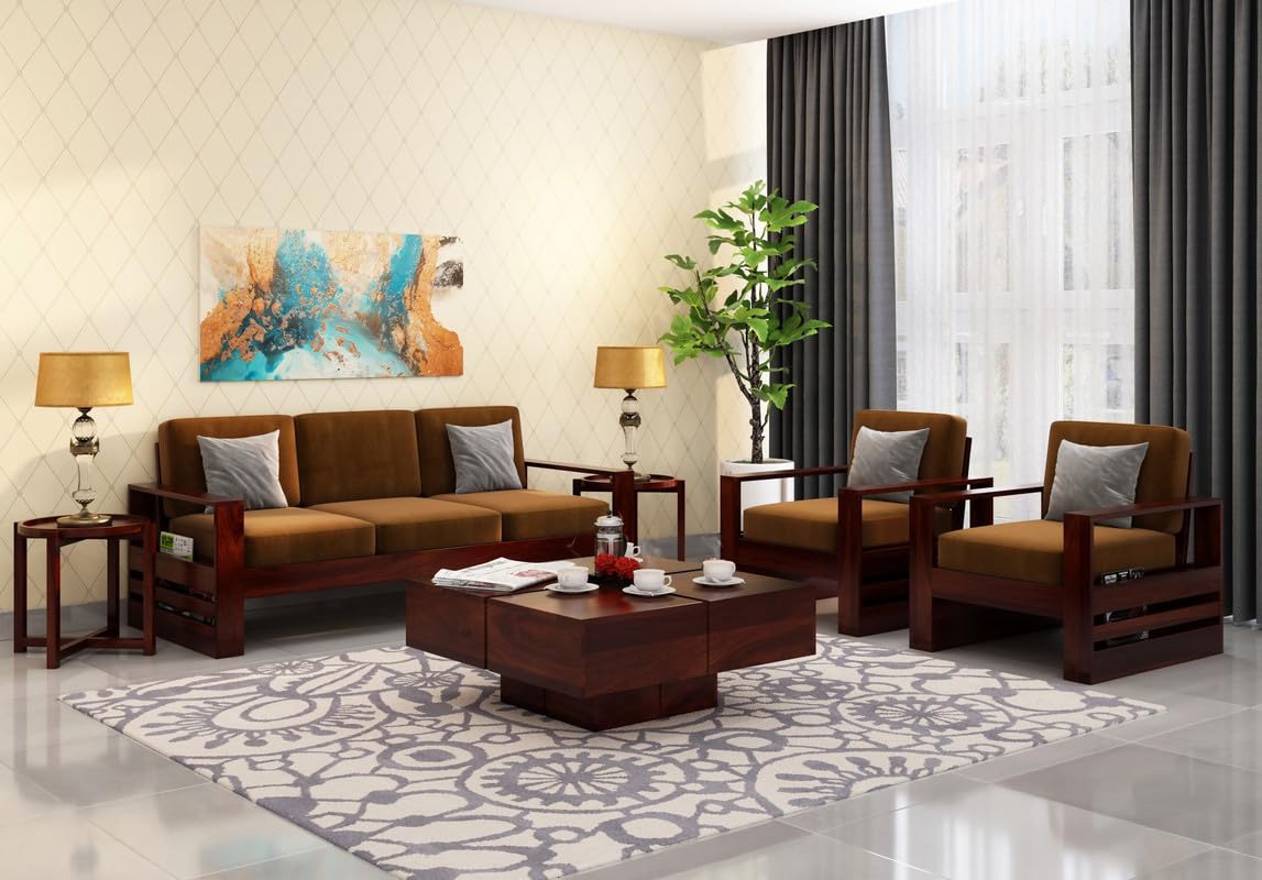 61l9262eZZL._SL1147_ Natural Luxe Sheesham Wood 5 Seater Sofa Set โ Walnut Finish - Image 1