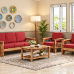 Elegant Solid Wood 5 Seater Sofa Set – Sheesham Natural Finish