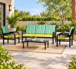 Printed Cushion Solid Sheesham Wood 5 Seater Sofa Set –Walnut Finish