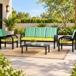 Printed Cushion Solid Sheesham Wood 5 Seater Sofa Set –Walnut Finish
