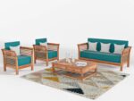 Sheesham Wood 5 Seater Sofa Set – Honey Finish with Designer Printed Cushions - Image 5