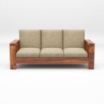 Solid Sheesham Wood 5 Seater Sofa Set | Honey Fabric & Walnut Finish | 3+1+1 Living Room Sofa Set - Image 2