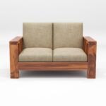 Solid Sheesham Wood 5 Seater Sofa Set | Honey Fabric & Walnut Finish | 3+1+1 Living Room Sofa Set - Image 3