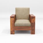 Solid Sheesham Wood 5 Seater Sofa Set | Honey Fabric & Walnut Finish | 3+1+1 Living Room Sofa Set - Image 4