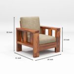 Solid Sheesham Wood 5 Seater Sofa Set | Honey Fabric & Walnut Finish | 3+1+1 Living Room Sofa Set - Image 5