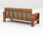 Solid Sheesham Wood 5 Seater Sofa Set | Honey Fabric & Walnut Finish | 3+1+1 Living Room Sofa Set - Image 6