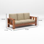 Solid Sheesham Wood 5 Seater Sofa Set | Honey Fabric & Walnut Finish | 3+1+1 Living Room Sofa Set - Image 7
