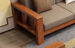 Solid Sheesham Wood 5 Seater Sofa Set | Honey Fabric & Walnut Finish | 3+1+1 Living Room Sofa Set - Image 8