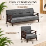 Solid Sheesham Wood 5 Seater Sofa Set | 3 Seater Sofa with 2 Armchairs | Premium Wooden Frame with Comfortable Fabric Upholstery | Honey & Walnut Finish | Living Room Furniture - Image 4