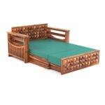 Solid Sheesham Wood 2 Seater Sofa Cum Bed for Living Room - Image 2