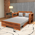 Solid Sheesham Wood 2 Seater Sofa Cum Bed for Living Room | Honey & Walnut Finish