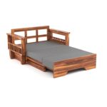 Solid Sheesham Wood 2 Seater Sofa Cum Bed for Living Room | Honey & Walnut Finish - Image 2