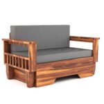 Solid Sheesham Wood 2 Seater Sofa Cum Bed for Living Room | Honey & Walnut Finish - Image 4