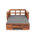 Solid Sheesham Wood 2 Seater Sofa Cum Bed for Living Room | Honey & Walnut Finish - Image 5