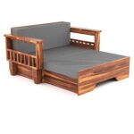 Solid Sheesham Wood 2 Seater Sofa Cum Bed for Living Room | Honey & Walnut Finish - Image 6