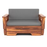 Solid Sheesham Wood 2 Seater Sofa Cum Bed for Living Room | Honey & Walnut Finish - Image 7