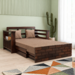 Solid Sheesham Wood 2 Seater Sofa Cum Bed | Honey & Walnut Finish | Multipurpose Wooden Sofa Bed