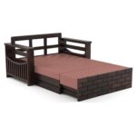 Solid Sheesham Wood 2 Seater Sofa Cum Bed | Honey & Walnut Finish | Multipurpose Wooden Sofa Bed - Image 2