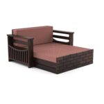 Solid Sheesham Wood 2 Seater Sofa Cum Bed | Honey & Walnut Finish | Multipurpose Wooden Sofa Bed - Image 5