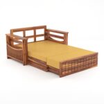 Solid Sheesham Wood 2 Seater Sofa Cum Bed | Honey & Walnut Finish | Multifunctional Wooden Sofa Bed - Image 2