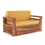 Solid Sheesham Wood 2 Seater Sofa Cum Bed | Honey & Walnut Finish | Multifunctional Wooden Sofa Bed - Image 3