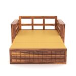Solid Sheesham Wood 2 Seater Sofa Cum Bed | Honey & Walnut Finish | Multifunctional Wooden Sofa Bed - Image 4