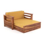 Solid Sheesham Wood 2 Seater Sofa Cum Bed | Honey & Walnut Finish | Multifunctional Wooden Sofa Bed - Image 6