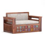 Solid Sheesham Wood 2 Seater Sofa Cum Bed | Honey & Walnut Finish | Wooden Sofa Bed for Living Room - Image 3