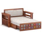 Solid Sheesham Wood 2 Seater Sofa Cum Bed | Honey & Walnut Finish | Wooden Sofa Bed for Living Room - Image 4