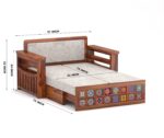 Solid Sheesham Wood 2 Seater Sofa Cum Bed | Honey & Walnut Finish | Wooden Sofa Bed for Living Room - Image 7