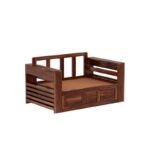 Solid Sheesham Wood 2 Seater Sofa Cum Bed for Living Room | Premium Honey & Walnut Finish - Image 5