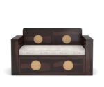 Solid Sheesham Wood 2 Seater Sofa Cum Bed | Honey & Walnut Finish with Cane Detailing - Image 2