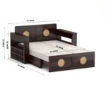 Solid Sheesham Wood 2 Seater Sofa Cum Bed | Honey & Walnut Finish with Cane Detailing - Image 6