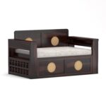 Solid Sheesham Wood 2 Seater Sofa Cum Bed | Honey & Walnut Finish with Cane Detailing - Image 7