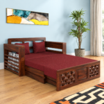 Solid Sheesham Wood 2 Seater Sofa Cum Bed | Walnut Wood Finish
