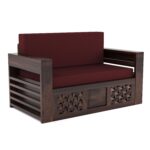 Solid Sheesham Wood 2 Seater Sofa Cum Bed | Walnut Wood Finish - Image 2