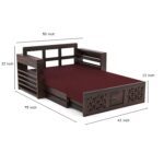 Solid Sheesham Wood 2 Seater Sofa Cum Bed | Walnut Wood Finish - Image 3
