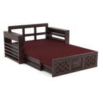 Solid Sheesham Wood 2 Seater Sofa Cum Bed | Walnut Wood Finish - Image 5