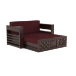 Solid Sheesham Wood 2 Seater Sofa Cum Bed | Walnut Wood Finish - Image 7