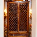 Solid Sheesham Wood Pooja Mandir | Handcrafted Lattice Door Design with Honey Finish - Image 4