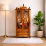 Solid Sheesham Wood Pooja Mandir | Handcrafted Lattice Door Design with Honey Finish - Image 2