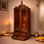 Solid Sheesham Wood Pooja Mandir | Handcrafted Lattice Door Design with Honey Finish - Image 3