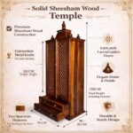 Solid Sheesham Wood Pooja Mandir | Handcrafted Lattice Door Design with Honey Finish - Image 7