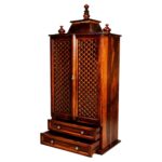 Solid Sheesham Wood Pooja Mandir | Handcrafted Lattice Door Design with Honey Finish - Image 8