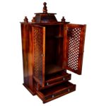 Solid Sheesham Wood Pooja Mandir | Handcrafted Lattice Door Design with Honey Finish - Image 10