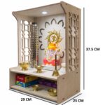Solid Sheesham Wood Pooja Mandir | Compact Home Temple with LED Light & Carved Jali Design - Image 3