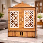Solid Sheesham Wood Temple for Home & Pooja Room | Handcrafted Lattice Door Design with Honey Finish